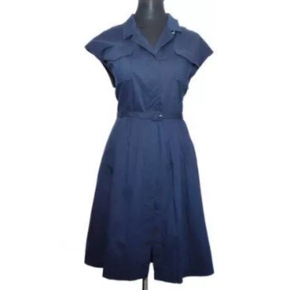 Liz Claiborne Belted Shirtdress - Vintage 40s Look - Navy Blue - US size 14